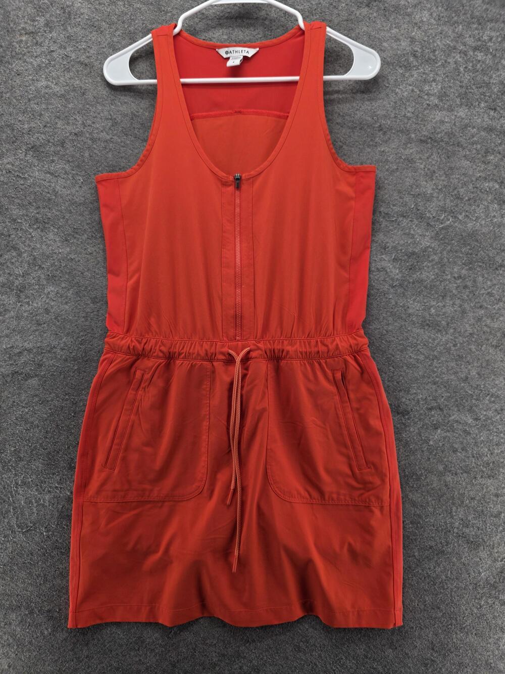 Athleta Dress Womens 4 Orange Tank Short Scoop Neck Pockets Zip Casual